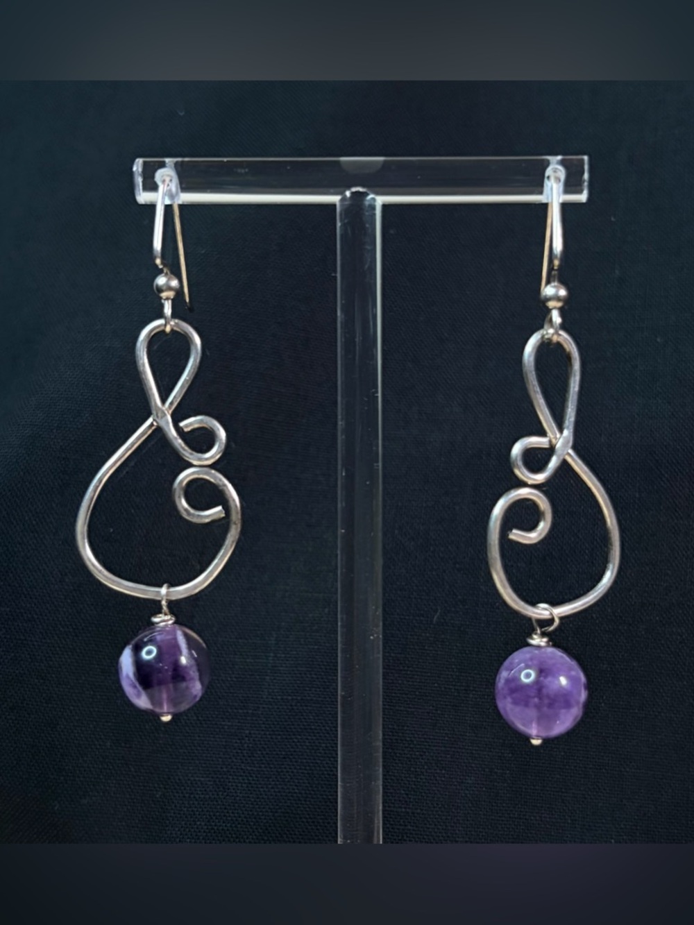Sterling Silver Amethyst Artisan Hand Crafted Dangle Earrings